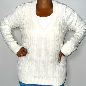 V-NECK OFF WHITE/CREME TWIST SWEATER